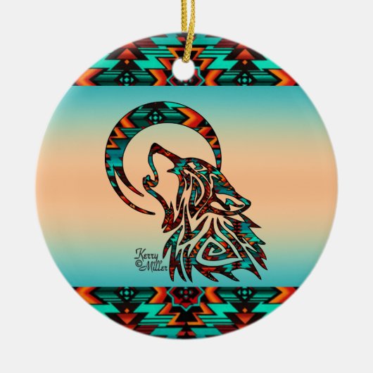 Tribale Wolf die naar het Ornament van de maan-ker (Voorkant)