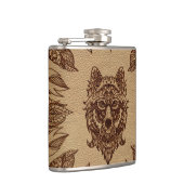 Tribale Wolf en veren leder, ingegraveerd, met inp Heupfles (Rechts)