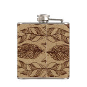 Tribale Wolf en veren leder, ingegraveerd, met inp Heupfles (Achterkant)