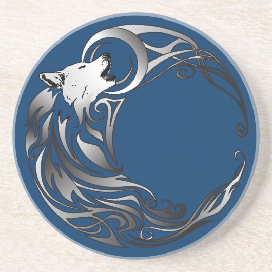 Tribale Wolf - Gearceerd Zandsteen Onderzetter (Voorkant)