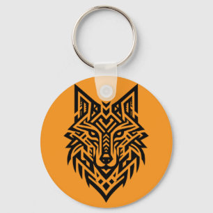Tribale Wolf Hoofd Sleutelhanger – Krachtige & Wil