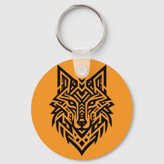 Tribale Wolf Hoofd Sleutelhanger – Krachtige & Wil (Voorkant)