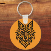 Tribale Wolf Hoofd Sleutelhanger – Krachtige & Wil (Voorkant)