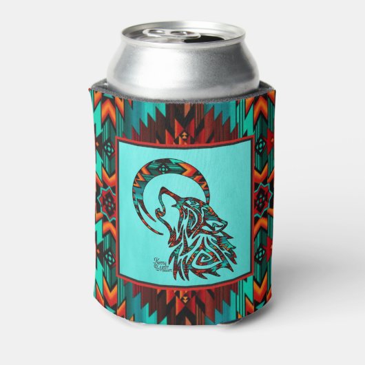 Tribale Wolf Howling bij de maan Koelbox Blikjeskoeler (Blikje Achterkant)