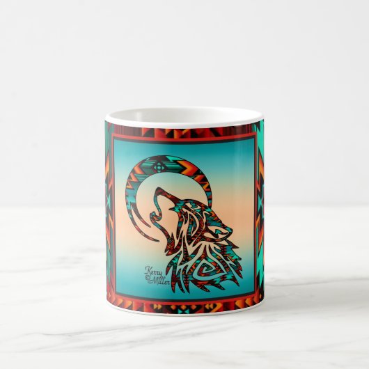 Tribale Wolf Howling bij de Mok van de Moon Coffee (Center)