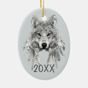 Tribale Wolf  Keepasjaar Keramisch Ornament