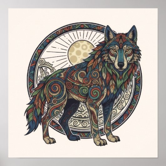 Tribale Wolf Poster (Voorkant)