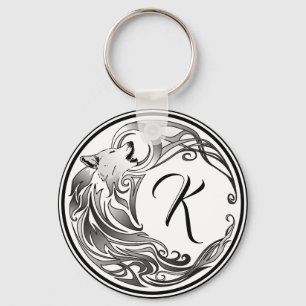 Tribale Wolf Schaduw Monogram Sleutelhanger