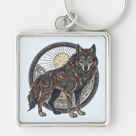 Tribale Wolf Sleutelhanger (Voorkant)