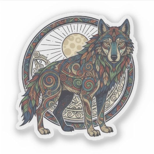 Tribale Wolf Sticker (Voorkant)