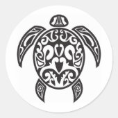 Tribale Zee Turtle Ronde Sticker (Voorkant)