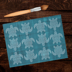 Tribale zeeschildpad Mandala Batik Look Turkoois G Tissuepapier