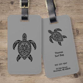 Tribale Zeeschildpad, zwart op grijs Bagagelabel