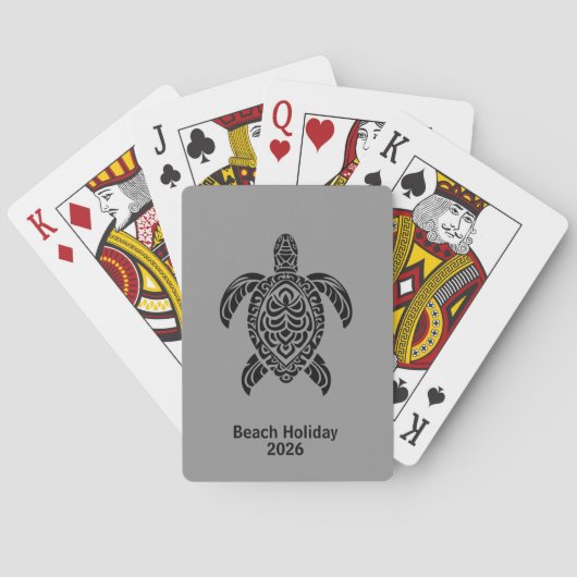 Tribale zeeschildpad, zwart op grijs pokerkaarten (Achterkant)