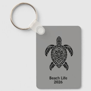 Tribale zeeschildpad, zwart op grijs sleutelhanger