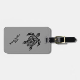 Tribale zeeschildpad, zwart op grijs, verticaal bagagelabel