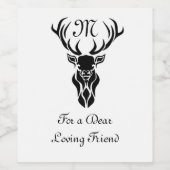 Tribale Zwarte Hert Silhouet Monogram Wijn Etiket (Enkel label)