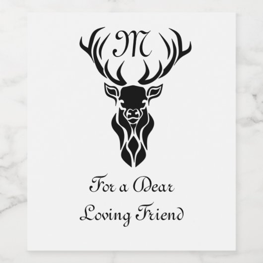 Tribale Zwarte Hert Silhouet Monogram Wijn Etiket (Enkel label)