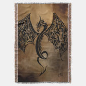 Tribale Zwarte Steen Fantasy Draak Deken (Voorkant Verticaal)