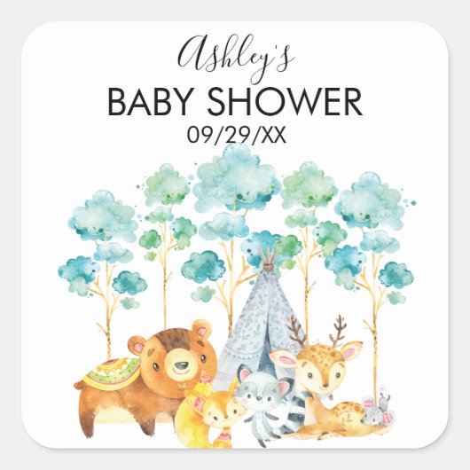 TribalWoodland Animals Baby shower Favor Sticker (Voorkant)