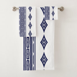 Tribbypatroon van Navy Blue en White Aztec Bad Handdoek