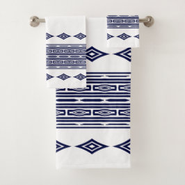 Tribbypatroon van Navy Blue en White Aztec Bad Handdoek