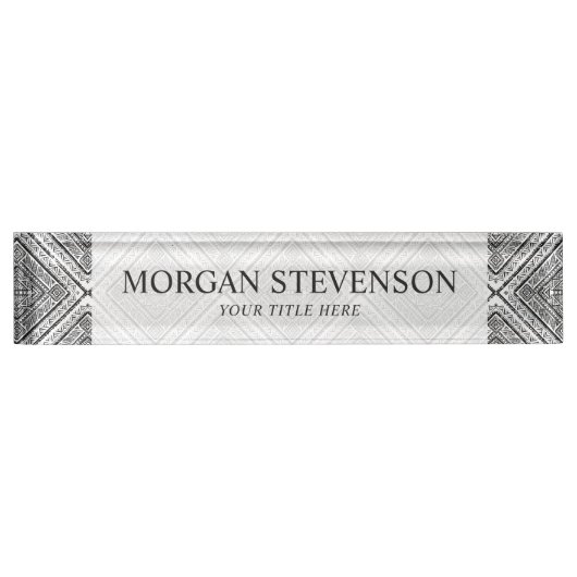 Tribpatroon Cool Black and White Aztec Naambordje (Voorkant)