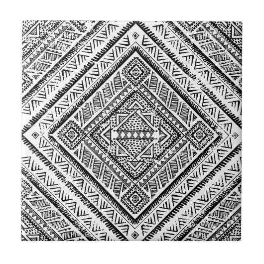 Tribpatroon Cool Black and White Aztec Tegeltje (Voorkant)