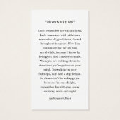 Tribute Photo Sympathy Funeral Prayer Card Visitekaartje (Achterkant)