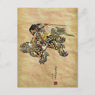 Tribute to Hokusai - Shoki Riding Shishi Lion Briefkaart