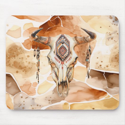 Tribuut Stier Hoorns Schedel Muismat (Voorkant)