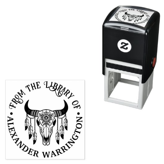 Tribuut Stier Koe Schedel Veren Bibliotheek Boekna Zelfinktende Stempel (In situ)