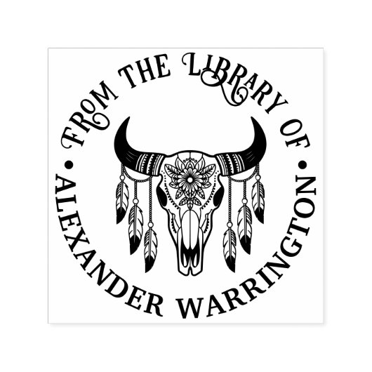 Tribuut Stier Koe Schedel Veren Bibliotheek Boekna Zelfinktende Stempel (Design)