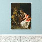 Tric-trac-spelers met een dame en haar hond canvas afdruk (Insitu (Houten vloer))