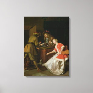 Tric-trac-spelers met een dame en haar hond canvas afdruk