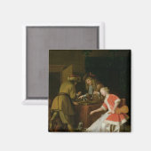 Tric-trac-spelers met een dame en haar hond magneet (Voorkant / Achterkant)