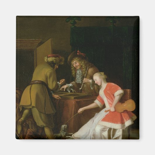 Tric-trac-spelers met een dame en haar hond magneet (Voorkant)