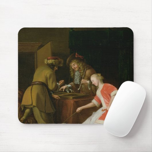 Tric-trac-spelers met een dame en haar hond muismat (Met muis)