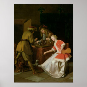Tric-trac-spelers met een dame en haar hond poster