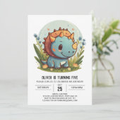 Triceratops afdrukbare dinosaurus jongen verjaarda kaart (Staand voorkant)