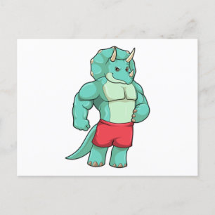 Triceratops als bodybuilder bij bodybuilding briefkaart