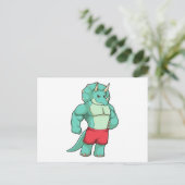 Triceratops als bodybuilder bij bodybuilding briefkaart (Staand voorkant)