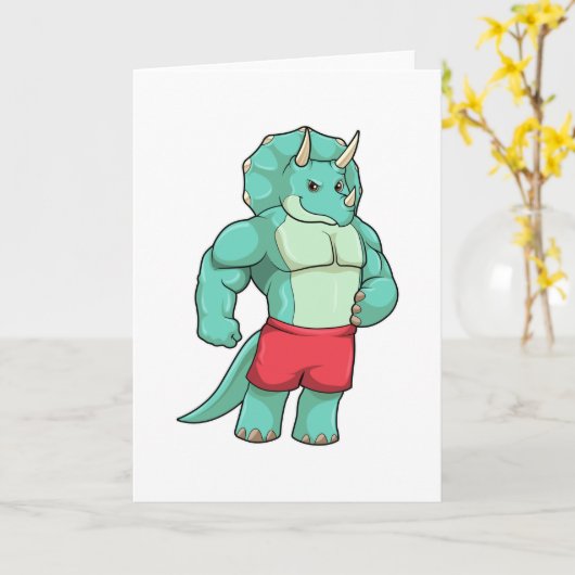 Triceratops als bodybuilder bij bodybuilding kaart (Gele Bloem)