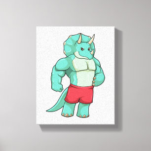 Triceratops als Bodybuilder in Bodybuilding Canvas Afdruk