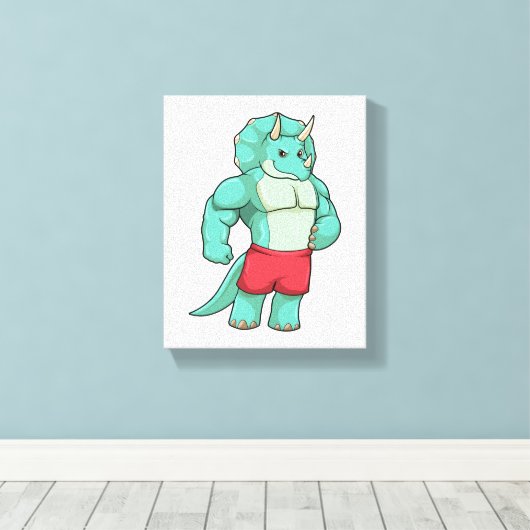 Triceratops als Bodybuilder in Bodybuilding Canvas Afdruk (Insitu (Houten vloer))