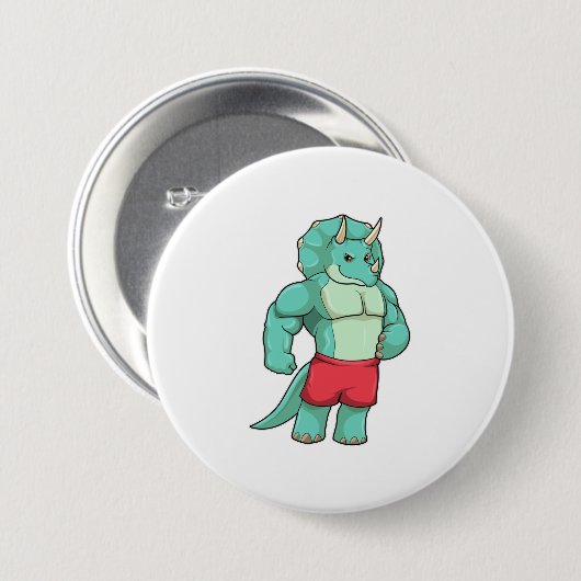Triceratops als Bodybuilder in Bodybuilding Ronde Button 7,6 Cm (Voorkant /achterkant)