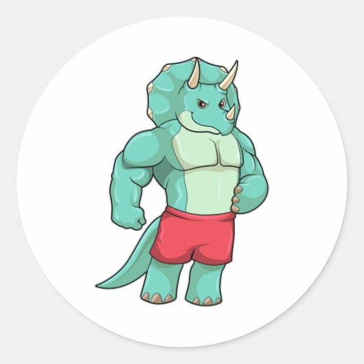 Triceratops als Bodybuilder in Bodybuilding Ronde Sticker (Voorkant)