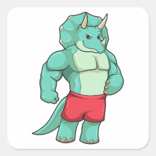 Triceratops als Bodybuilder in Bodybuilding Vierkante Sticker