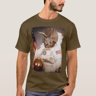 Triceratops Astronaut Dinosaur Space Suit Moon Din T-shirt