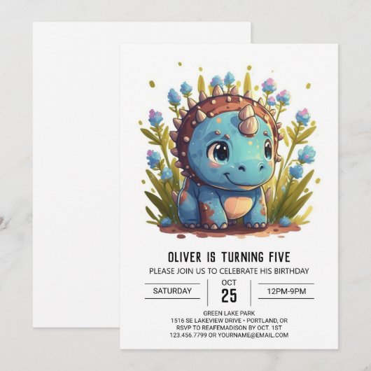 Triceratops bewerkbare dinosaurus jongen verjaarda kaart (Voorkant / Achterkant)